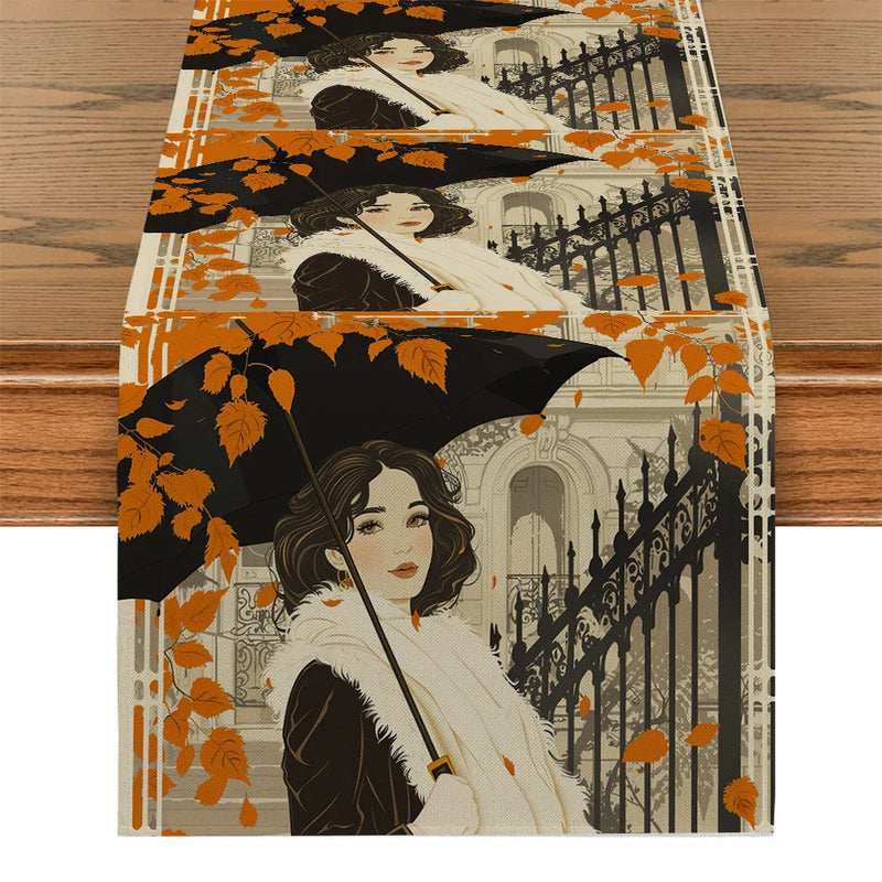 Autumn Maple Leaf Table Runner by Axyaa: Retro Home Dining Decor