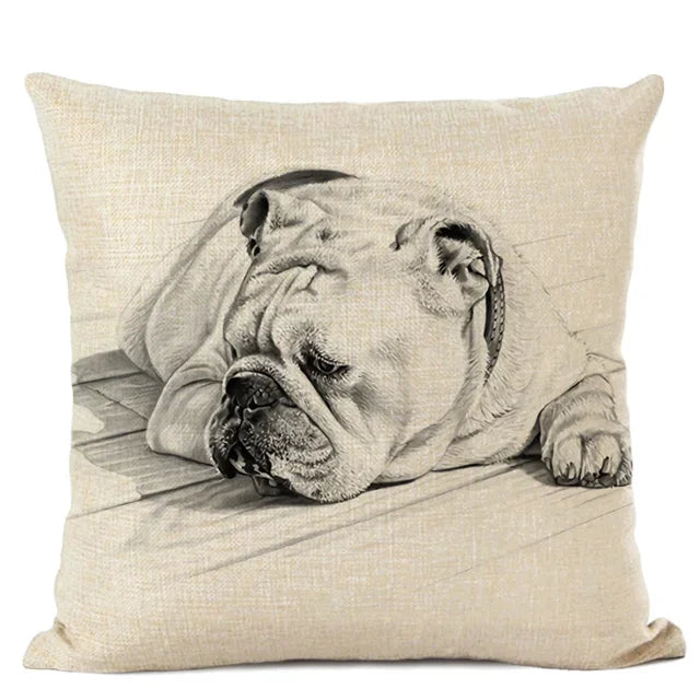 Cute Bulldog Hand-Painted Linen Pillowcase by Axyaa Teddy Collection