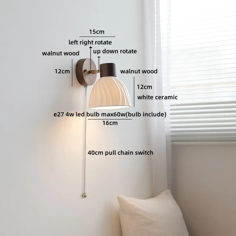 Axyaa Ceramic LED Wall Lamp, Swing Arm Rotate White Interior Light
