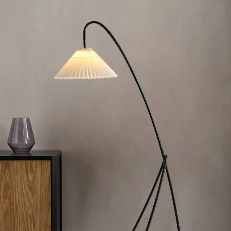 Axyaa Retro Floor Lamp with Pleated Lampshade for Living Room and Study Room