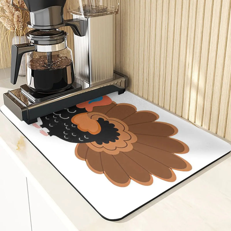 Axyaa Turkey Leaf Kitchen Mat - Non-Slip Absorbent Coasters for Fall Harvest