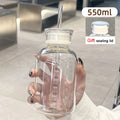 Axyaa 750ml Glass Water Bottle with Time Marker, Lid, and Straw