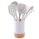 Axyaa Silicone Kitchen Utensil Set with Thick White Wooden Handle - 7 Pieces