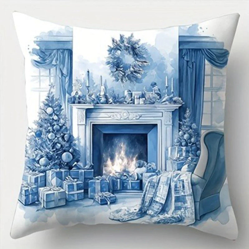 Axyaa Blue Gift Box Stove Pillowcase - Home Room Decor & Sofa Cushion Cover