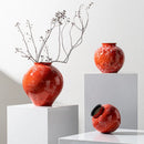 Axyaa Red Porcelain Flower Vase: Elegant Home Decor & Terrarium Accessory