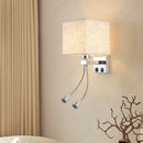 Axyaa LED Fabric Lampshade Wall Light with USB Charging Port, Adjustable Spotlight