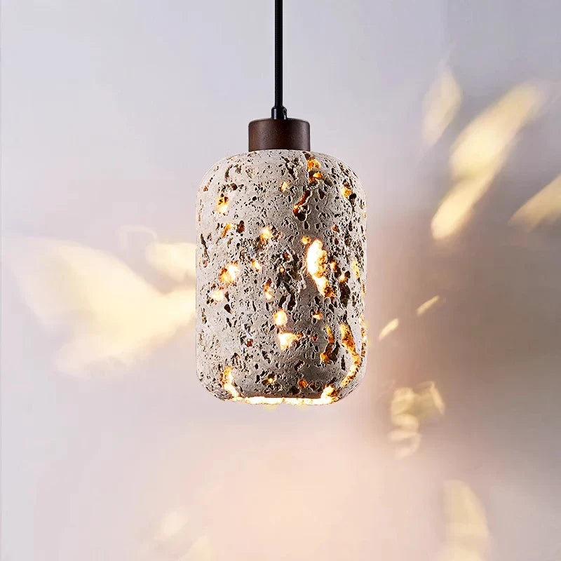 Axyaa Retro Stone Pendant Light: Stylish Wood Chandelier for Home Decor