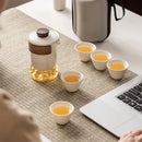 Axyaa Kung Fu Companion Glass Tea Set with Hand Grip Teapot