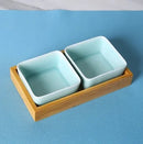 Axyaa Celadon Bamboo Wood Partition Fruit Snack Tray - Living Room Candy Nut Melon Seeds