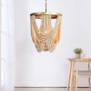 Axyaa Rustic Wood Bead Chandelier LED Round Dining Lamp Boho Bedroom Ceiling Light