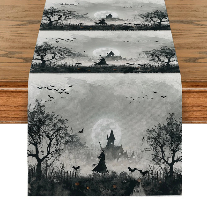 Axyaa Halloween Pumpkin Castle Table Runner