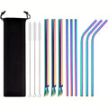 Axyaa Gold Steel Straw Spoon Set with Brush - 13Pcs