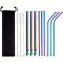 Axyaa Gold Steel Straw Spoon Set with Brush - 13Pcs