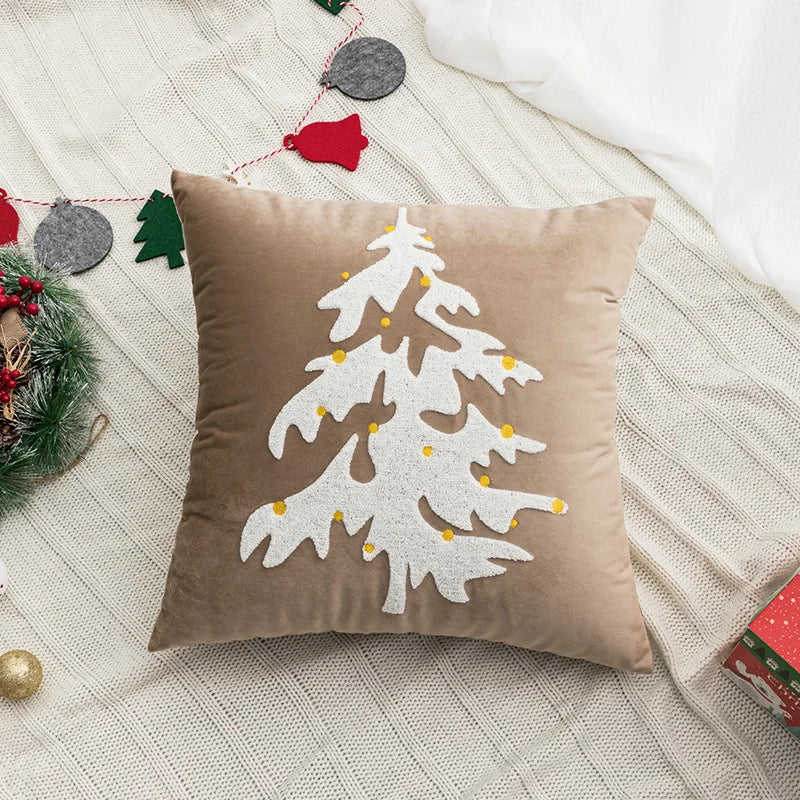 Christmas Chenille Plush Tufted Heart Tree Sugar Beige Cushion Cover for Home Decoration