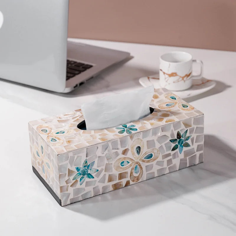 Axya Mother-of-Pearl Tissue Box: Handmade Nordic Colorful Shell Paper Storage for Home