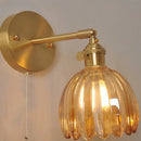 Axyaa Vintage LED Wall Light Fixture Amber Glass Pull Chain Switch Loft Bedside Lamp