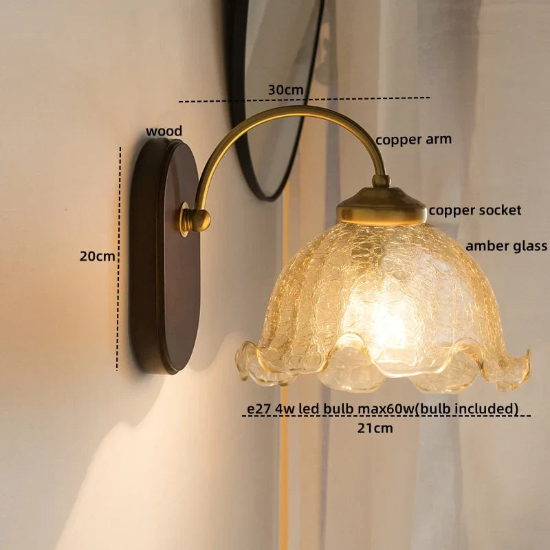 Axyaa Nordic Glass Copper LED Wall Light for Bedroom Bathroom Living Room