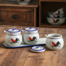 Axya Ceramic Rooster Seasoning Jar Set with Lid Spoon