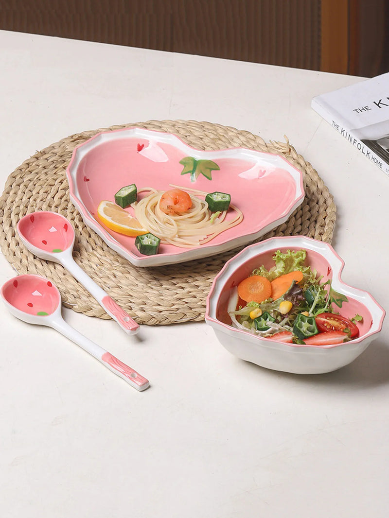 Axyaa Strawberry Girl Heart Tableware Set - Bowl, Spoon, Plate