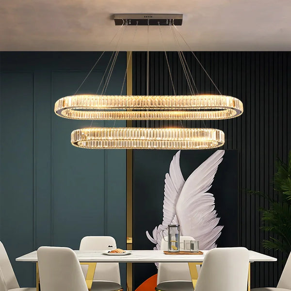 Axyaa Crystal Chandelier Pendant Light - Modern Luxury Dimmable LED Oval Lustre