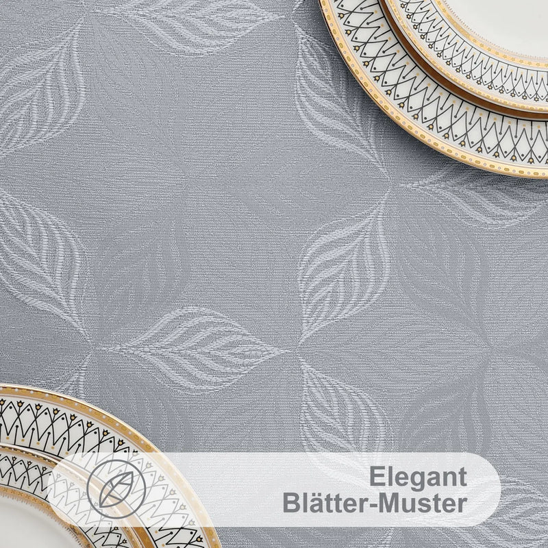 Axyaa Jacquard Leaf Flower Polyester Tablecloth Grey
