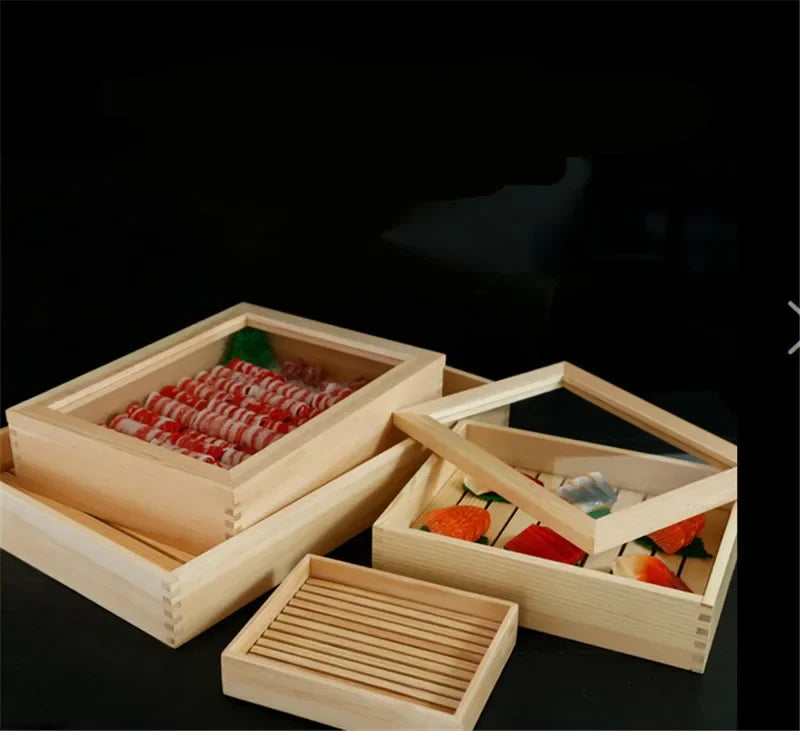 Axya Wooden Sashimi Sushi Box with Lid | Restaurant Tableware for Food Storage