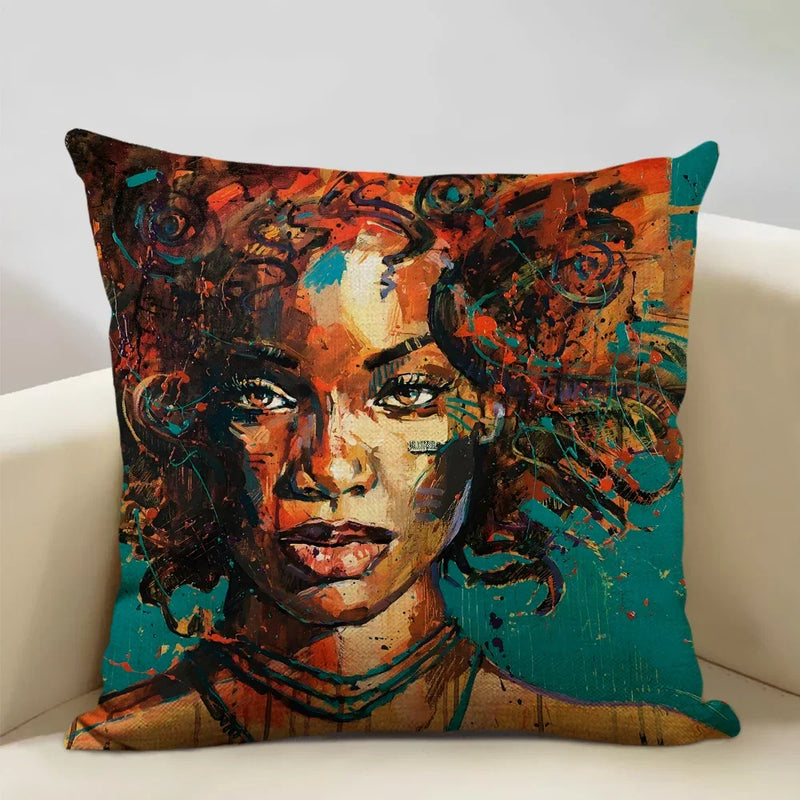 Axyaa African Lady Oil Painting Pillow Case Home Sofa Art Decoration Cover