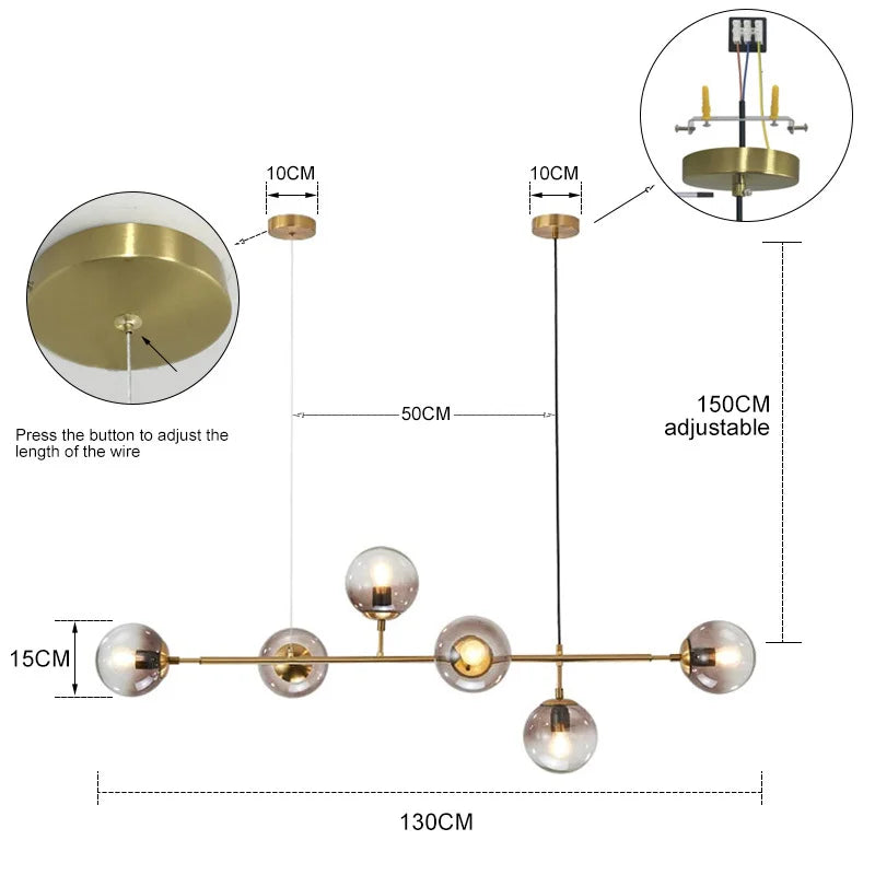 Axyaa Brass Glass Ball Chandelier for Modern Home Decor