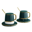 Axya™ Emerald Ceramic Couple Cup Set with Lid, Spoon & Saucer