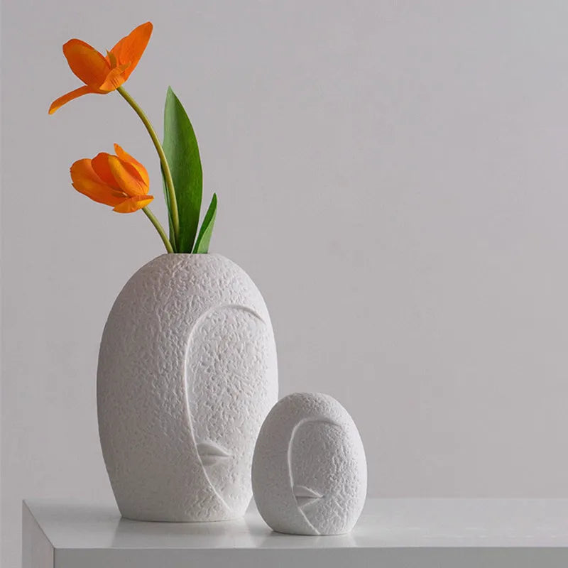 Axya Ceramic Face Vase Set - Nordic Rustic Modern Room Decor for Home