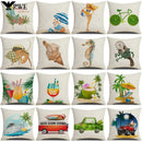 Axyaa Summer Farmhouse Linen Pillow Cover 45x45cm Beach Vacation Home Decor