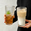 Axyaa Stripe Glass Coffee Cup With Lid and Straw - Transparent Drinkware for Refreshing Beverages