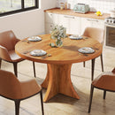 Axyaa 47.24" Round Farmhouse Dining Table for 4-6, Solid Wood with Pedestal Base