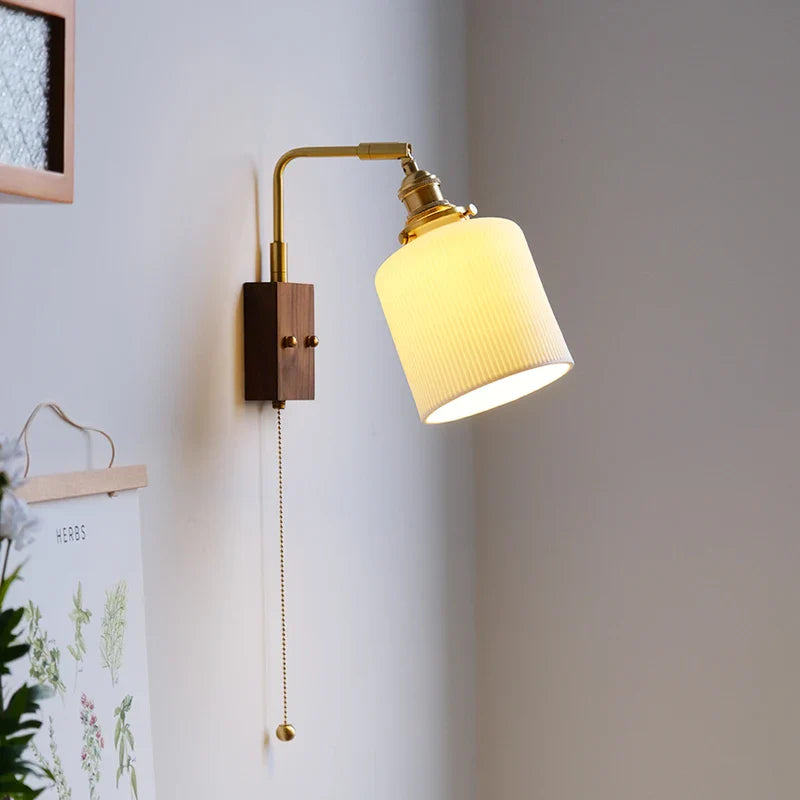 Axyaa Ceramic Copper LED Wall Lamps with Pull Chain Switch for Home Decor