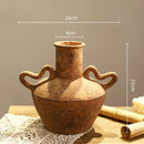 Axyaa Retro Pottery Vase with Geometric Handle for Home Decor