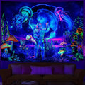 Axyaa Psychedelic UV Wall Tapestry: Skull Mushroom Witchcraft Art - Beautiful Decor
