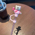 Axyaa Cute Bear Straw with Cat Claw Stoppers in Pink