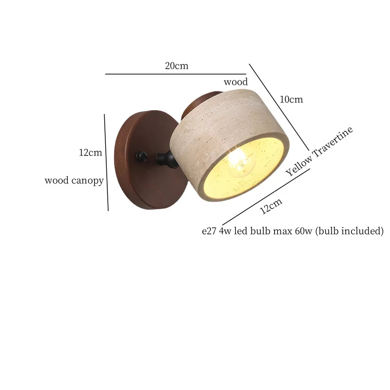 Axyaa Nordic LED Wall Lights Yellow Travertine Rotatable Reading Bedroom Lamp