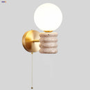 Axyaa Japanese Style LED Wall Lamp Pull Chain Yellow Travertine Glass Mirror Light