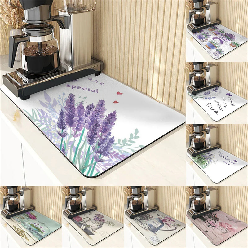 Axyaa Lavender Print Kitchen Drying Mat | Absorbent Mat for Home Décor