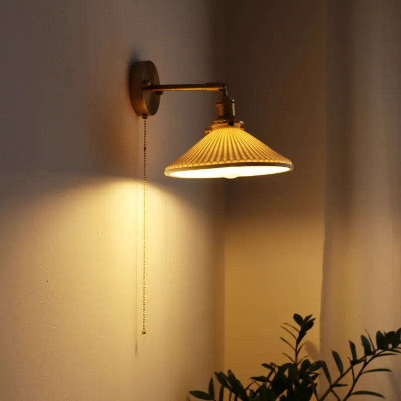 Axyaa Nordic LED Wall Sconce Ceramic Pull Chain Switch Light Fixture