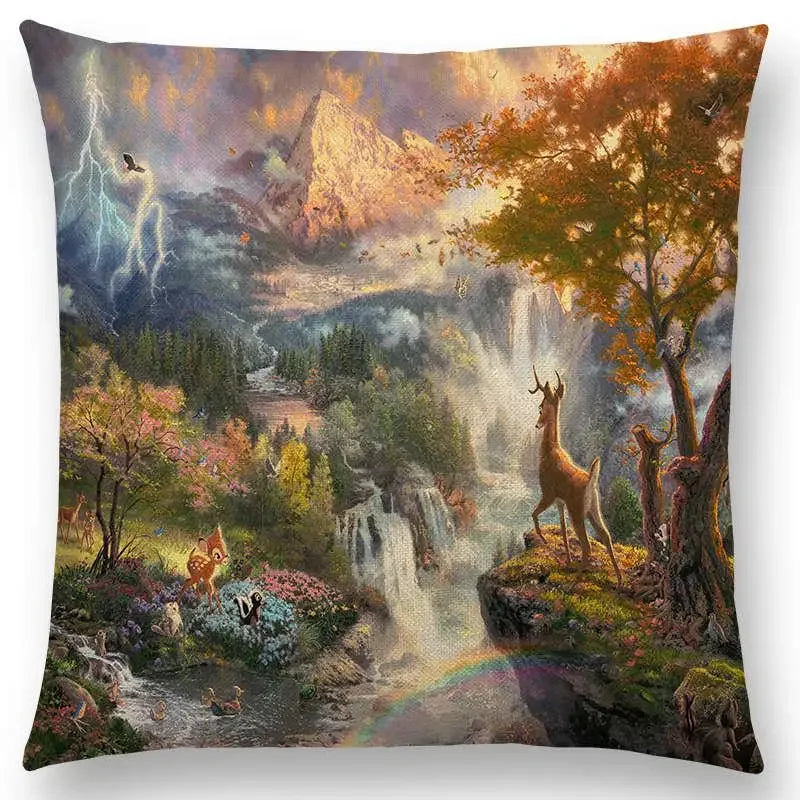 Axyaa Castle Lighthouse Scenery Painting Cushion Cover - Sofa Pillowcase