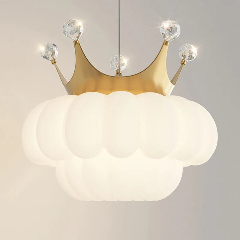Axyaa White Cloud Crown Pendant Lamp: Luxury Lighting for Children's Bedroom, Living Room & Dining Room