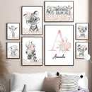 Axyaa Pink Flower Animals Baby Name Canvas for Girls Bedroom