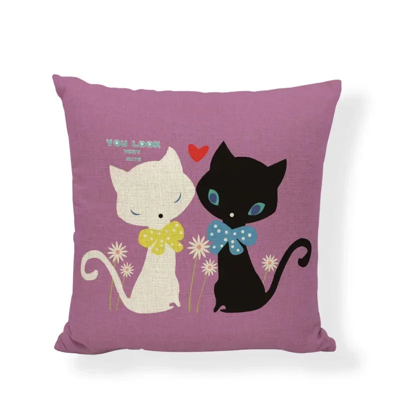 Axyaa Cartoon Cat Linen Cushion Cover - Home Decor Essential for Sofa, Living Room, or Bed