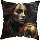 Axyaa Black Gold African Lady Woman Art Deco Pillowcase