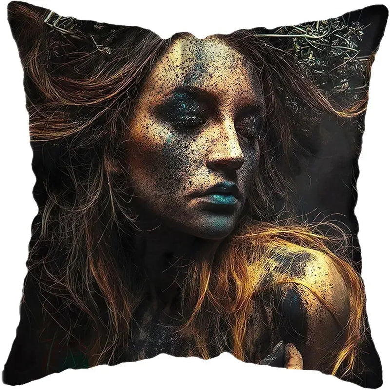 Axyaa Black Gold African Lady Woman Art Deco Pillowcase