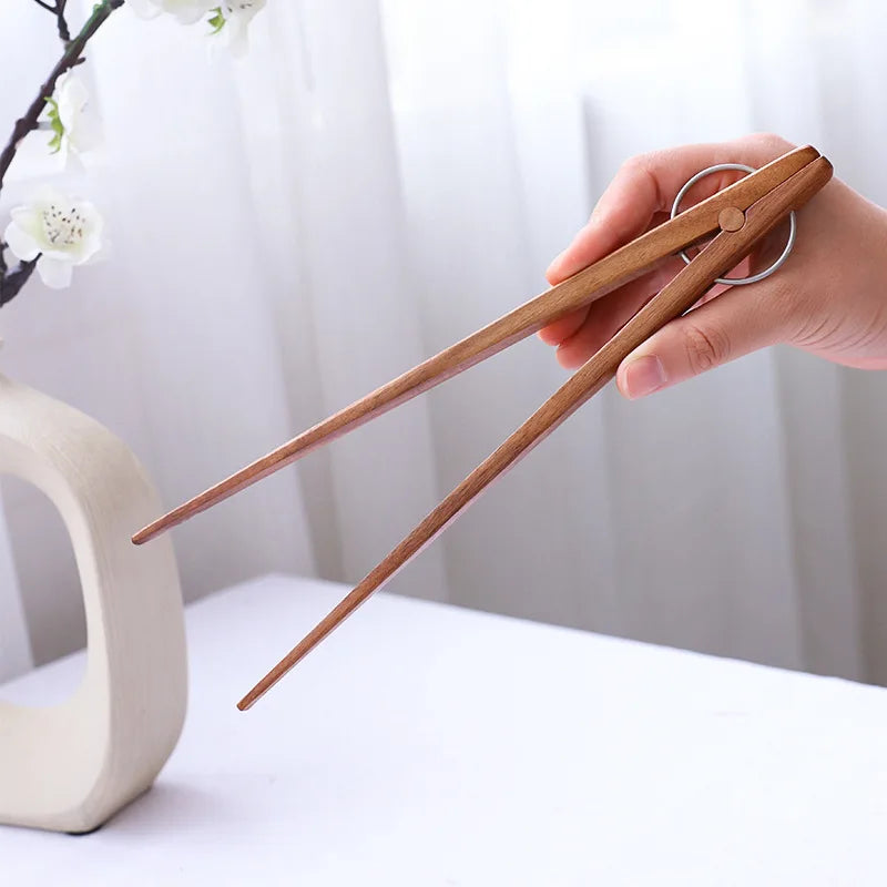 Wooden Food Tongs Steak BBQ Bread Clips Kitchenware by Axyaa