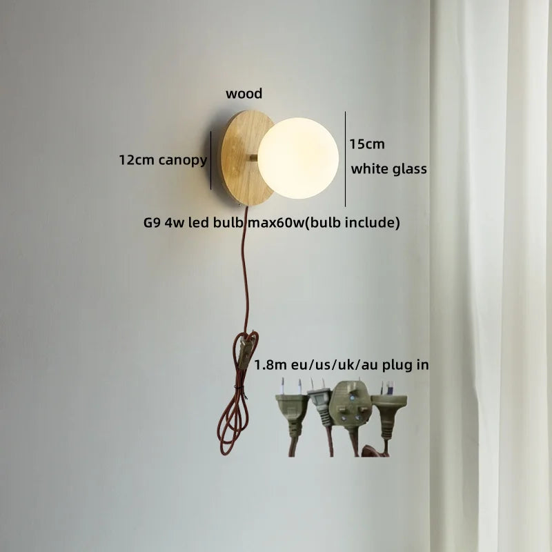Axyaa Wabi Sabi LED Wall Sconce White Glass Walnut Wood Modern Decor