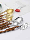 Axyaa Stainless Steel Cutlery Set with Portuguese Wood Grain Handle